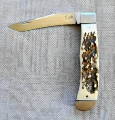 K'roos Bose Design Square End Back Pocket Trapper...Sambar Stag...3 7/8" clsd...Rwl34...Fileworked
