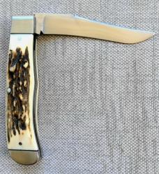 K'roos Bose Design Square End Back Pocket Trapper...Sambar Stag...3 7/8" clsd...Rwl34...Fileworked