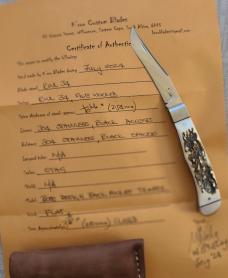 K'roos Bose Design Square End Back Pocket Trapper...Sambar Stag...3 7/8" clsd...Rwl34...Fileworked