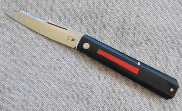 K'roo DragonFly Shadow...4" clsd...Black Richlite...red G10 accents and shield..Rwl34...fileworked 