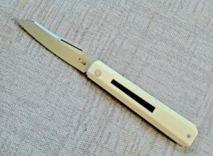 K'roo DragonFly Shadow...4" clsd...Ivory Paper...Black G10 accents and shield..Rwl34...fileworked