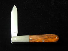 Kroo Arizona Desert Ironwood Barlow Knife 3.50" Closed RWL34 SS Blade Feather Damascus Bolsters