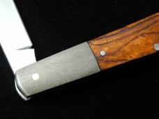 Kroo Arizona Desert Ironwood Barlow Knife 3.50" Closed RWL34 SS Blade Feather Damascus Bolsters