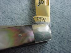 Incredibly RARE SARGENT U.S.A.(Queen), Gold, Etched M.B., Smoked Pearl Stockman's Knife - MINT