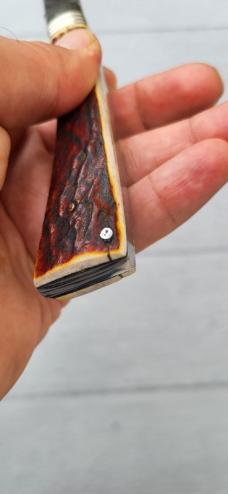 4 3/4" Custom Handmade Pocket Knife, Nice Pattern Damascus blade with Filework