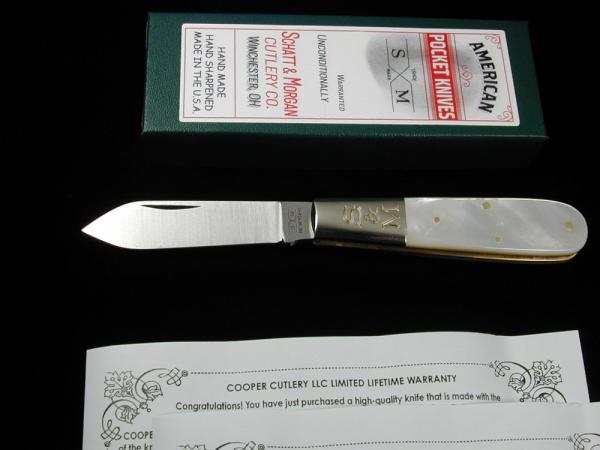 Schatt & Morgan Genuine Mother Of Pearl Barlow Knife Rare 69PNY USA Made New York Tang Stamp Schatt & Morgan Genuine Mother Of Pearl Barlow Knife Rare 69PNY USA Made New York Tang Stamp