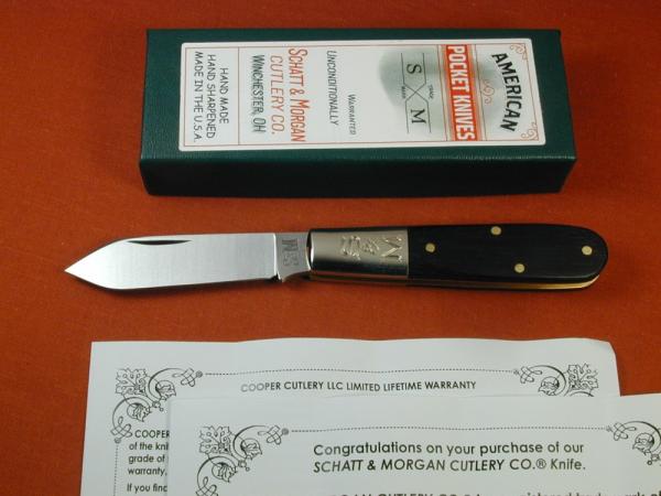 Schatt & Morgan Ebony Wood Barlow Knife By Cooper Cutlery Rare 69 S&M E Made In USA S&W Tang Stamp