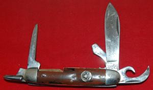 Official BSA #1046 Imperial Boy Scout Knife Simulated Wood +Box 1957-1963 (126)