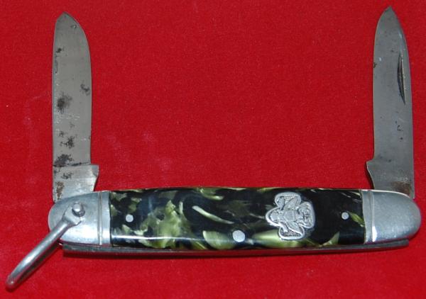 Official GSUSA #M316 Utica Girl Scout Knife Green Pyralin Handle 1933-1940 (187)