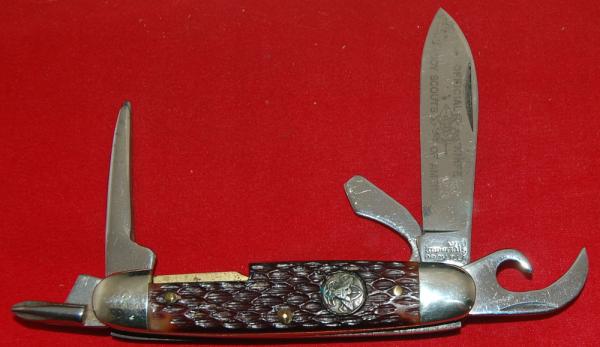 Official BSA Imperial 'Deluxe' Boy Scout Knife 5-Blade Brown Stag Plastic (129)