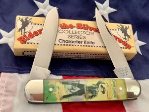 Vintage Camillus 2 Blade Large Cigar Knife w/ Riders of the Silver Screen Handles -Lash LaRue -NOS