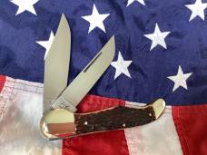 Bulldog Brand 2nd Generation 2 Blade Hunter w/ Bull of the Woods Blade Etch w/ Brown Bone Handles