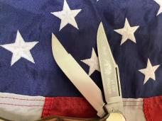 Bulldog Brand 2nd Generation 2 Blade Hunter w/ Bull of the Woods Blade Etch w/ Brown Bone Handles