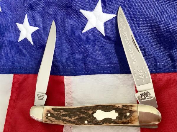 Hand Made Bulldog Brand 3 & 7/8” Muskrat (1 of 186 -Buckeye Special) w/ Gnarly Stag Handles -NOS Hand Made Bulldog Brand 3 & 7/8” Muskrat (1 of 186 -Buckeye Special) w/ Gnarly Stag Handles -NOS