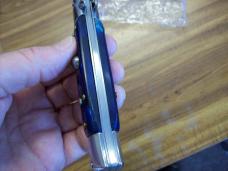  AKC Italy 9 Inch Stiletto Automatic W/Bayonet Blade Blue Swirl Composition UNUSED!