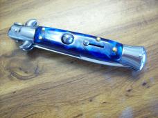  AKC Italy 9 Inch Stiletto Automatic W/Bayonet Blade Blue Swirl Composition UNUSED!