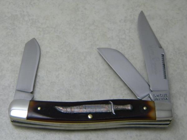 Schrade Walden S.W. Cut. JB1 USA Saw Cut Delrin Jim Bowie Commemorative Stockman Knife Schrade Walden S.W. Cut. JB1 USA Saw Cut Delrin Jim Bowie Commemorative Stockman Knife