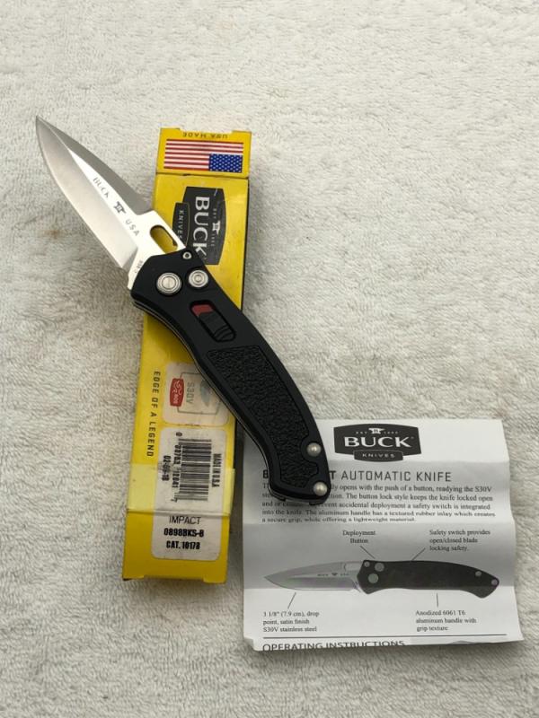Buck Impact Push Button Auto Knife 089BKS Sliding Safety Lock NIB Made In USA  Discontinued
