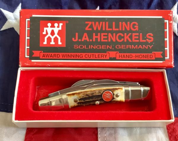 J A Henckels Congress Knife w/ Great Stag Handles w/ Step Down Bolsters -NOS in Orig Box J A Henckels Congress Knife w/ Great Stag Handles w/ Step Down Bolsters -NOS in Orig Box