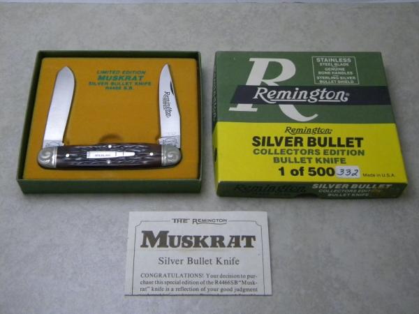 Remington Silver Bullet 1988 R4466 Bone Engraved Muskrat Knife in Box