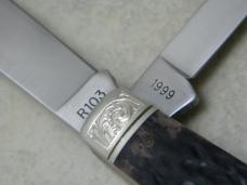 Remington Silver Bullet 1999 R103 Bone Engraved Ranch Hand Jack Knife in Box