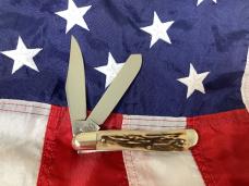 Rare Vintage Hand Made Bulldog Brand 4” Trapper w/ Great Stag Handles & Our Best Blade Etch -NOS