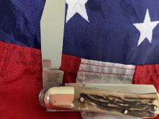 Rare Vintage Hand Made Bulldog Brand 4” Trapper w/ Great Stag Handles & Our Best Blade Etch -NOS