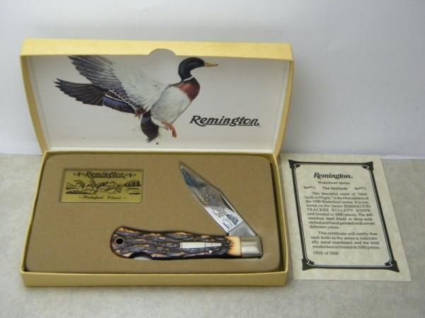 Remington Bullet 1990 R1306 Imitation Stag The Mallards Tracker Lockback Knife in Box