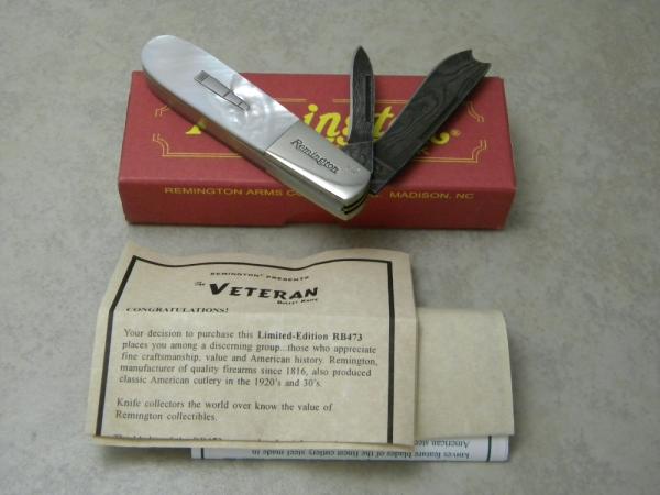 Remington Bullet USA 2009 Pearl Damascus RB474-D The Veteran Razor Barlow Knife in Box