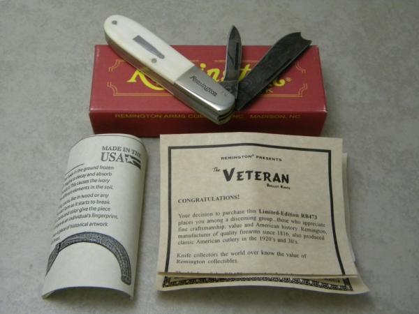 Remington Bullet USA 2009 Mammoth Ivory Damascus RB477-D The Veteran Razor Barlow Knife in Box