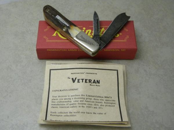 Remington Bullet USA 2009 Stag Damascus RB473-D The Veteran Razor Barlow Knife in Box