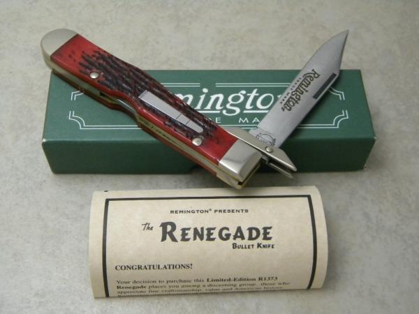 Remington Bullet USA 2007 Red Bone R1373 The Renegade Swing Guard Lockback Knife in Box Remington Bullet USA 2007 Red Bone R1373 The Renegade Swing Guard Lockback Knife in Box