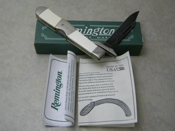 Remington Bullet USA 2007 Ivory Damascus R1377-D The Renegade Swing Guard Lockback Knife in Box