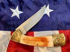 Vint Parker IMAI K-115 Large Lockback Hunter Knife w/ Moose Blade Etching -Orig Sheath & Box -NOS