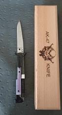 AK-47 with regular blade switchblade with with purple color camel bone handles