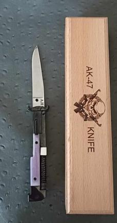 AK-47 with regular blade switchblade with with purple color camel bone handles