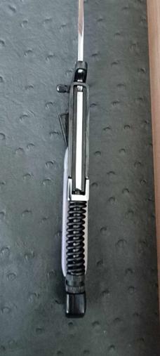 AK-47 with regular blade switchblade with with purple color camel bone handles