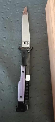 AK-47 with regular blade switchblade with with purple color camel bone handles