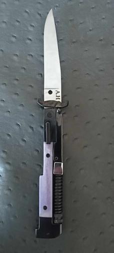 AK-47 with regular blade switchblade with with purple color camel bone handles