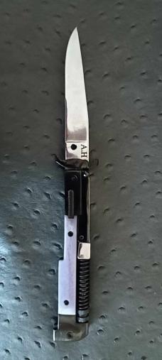 AK-47 with regular blade switchblade with with purple color camel bone handles