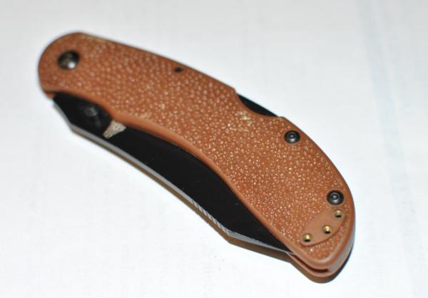 KA-BAR Brown Pebble Finish Folder Mint 4 1/2" Closed Recurve Black Blade Pocket Clip
