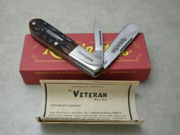 Remington UMC USA 2008 RB473 Amber Bone The Veteran Razor Barlow Knife 