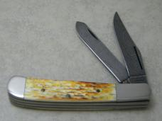 Parker Edwards Jacksonville Alabama Burnt White Bone Damascus Trapper Knife in Box