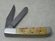 Parker Edwards Jacksonville Alabama Burnt White Bone Damascus Trapper Knife in Box