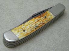 Parker Edwards Jacksonville Alabama Burnt White Bone Damascus Trapper Knife in Box