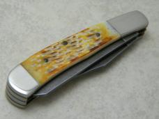 Parker Edwards Jacksonville Alabama Burnt White Bone Damascus Trapper Knife in Box