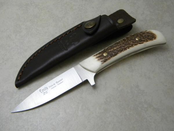 Hen and Rooster Germany Stainless Stag FIxed Blade Knife New in Sheath