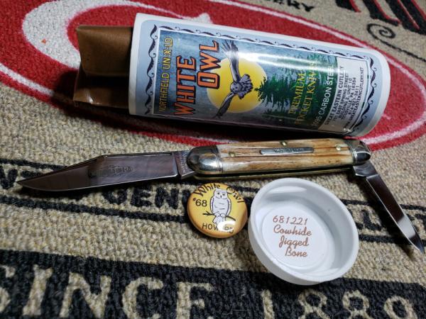 Great Eastern Cutlery Northfield UN-X-LD 681221 White Owl Cowhide Jigged Pocket Knife New in Tube.
