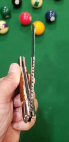4 3/8" Custom Handmade Bird's Head Bolster Knife, Nice Stag