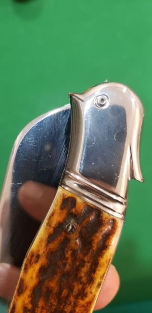 4 3/8" Custom Handmade Bird's Head Bolster Knife, Nice Stag